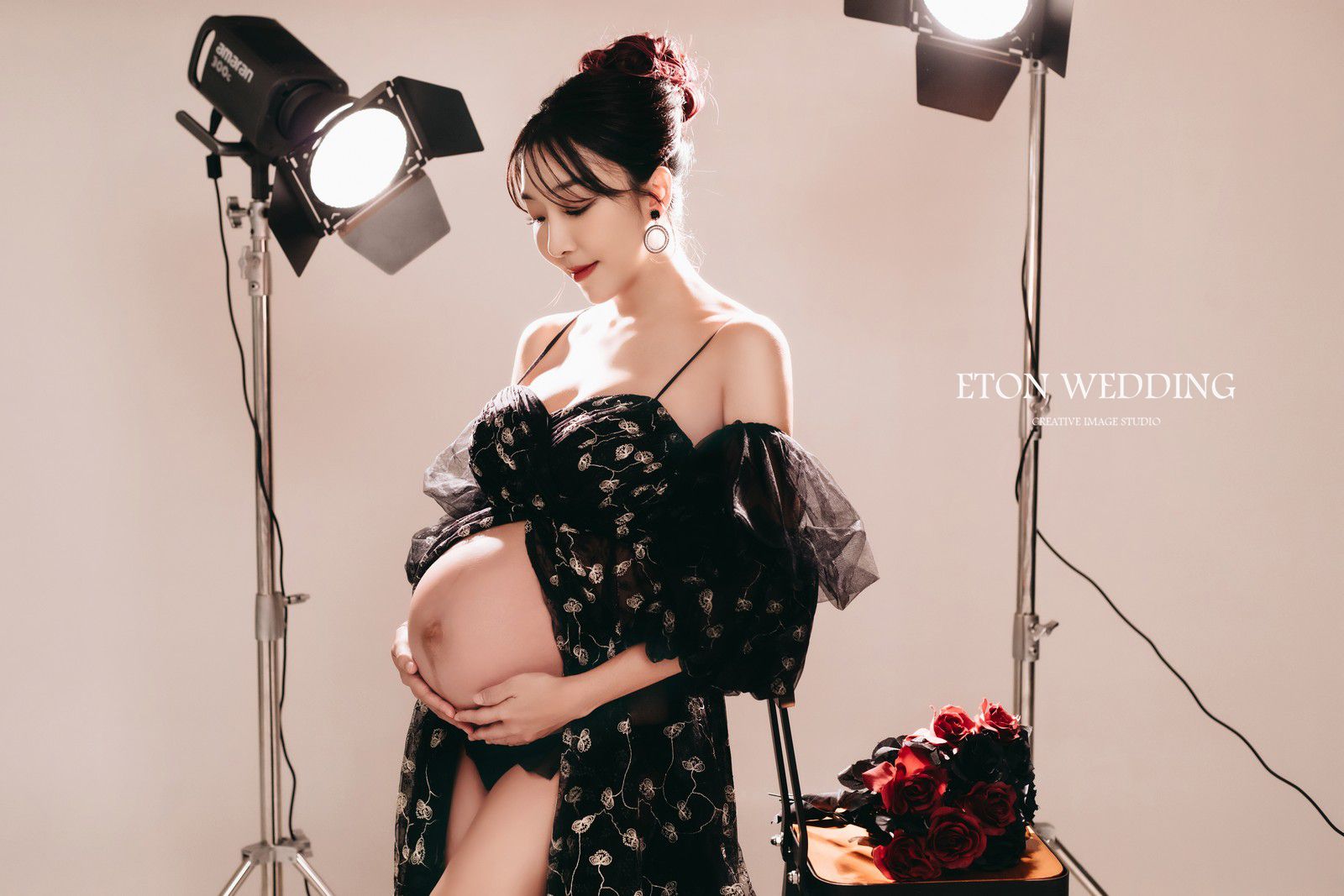 幕後寫實風孕婦寫真,孕婦照,棚拍孕婦攝影,孕婦禮服